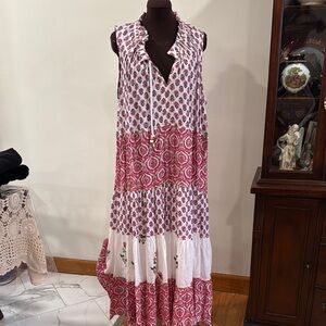 Floral Sleeveless Maxi Dress - Pink and White